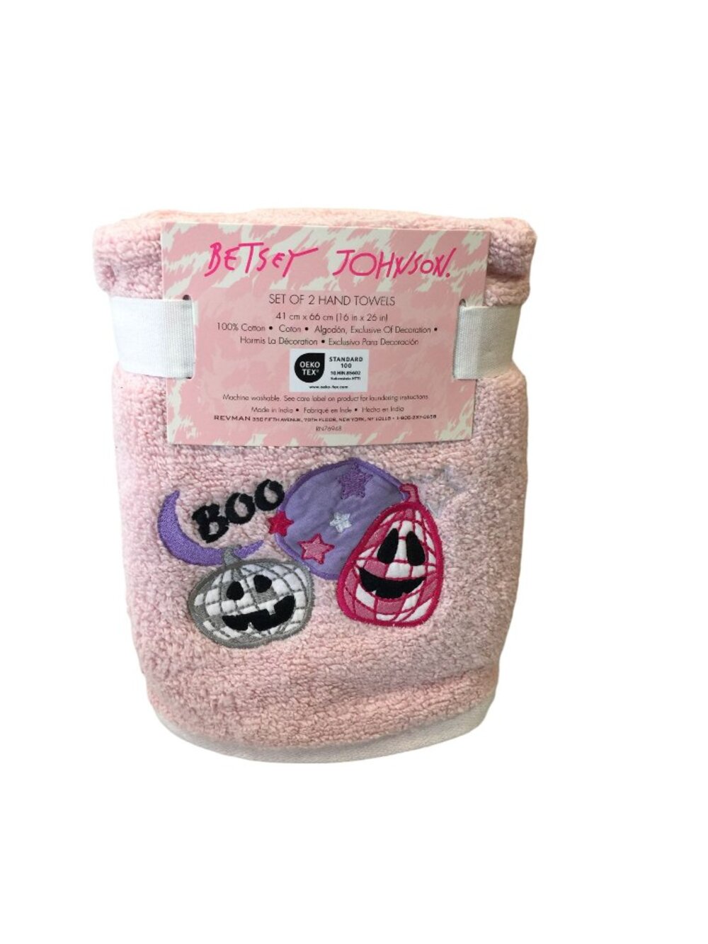 Betsey Johnson Pastel Halloween Jack o Lantern Hand Towels Set of 2 Pink Lilac